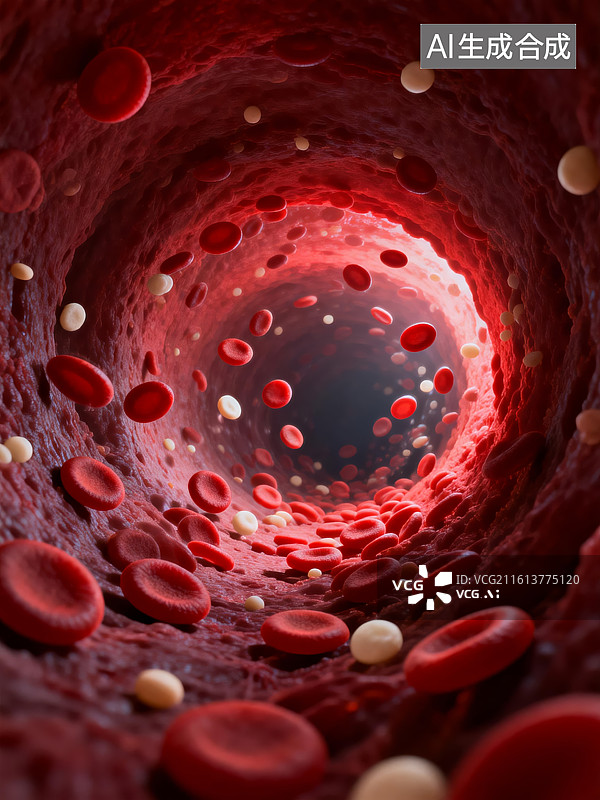 【AI数字艺术】血液在血管中流动的微观景象图片素材