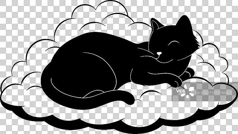 猫咪安逸地躺在柔软的云朵床上图片素材