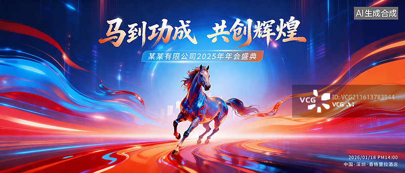 【AI数字艺术】马年流动感高端科技未来会议年会展会海报图片素材