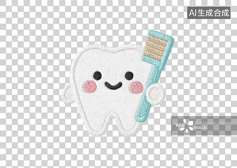 【AI数字艺术】刺绣风格一颗牙齿拿着牙刷图片素材