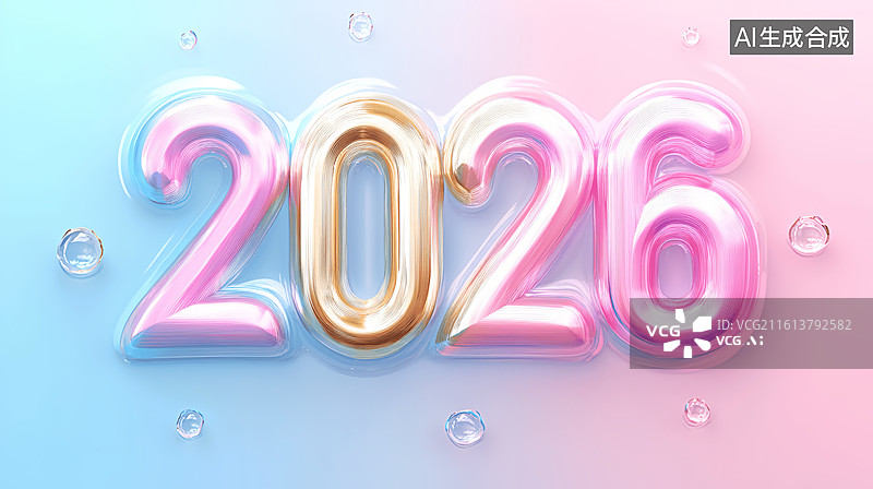 【AI数字艺术】2026年马年新年快乐3D数字艺术字缤纷圆形气泡节日装饰渐变彩色背景图片素材