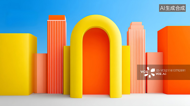 【AI数字艺术】彩色几何建筑群图片素材