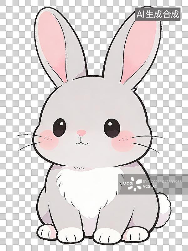 【AI数字艺术】3D渲染免抠图形元素卡通萌系灰兔子，治愈系儿童软萌可爱宠物兔子形象图片素材