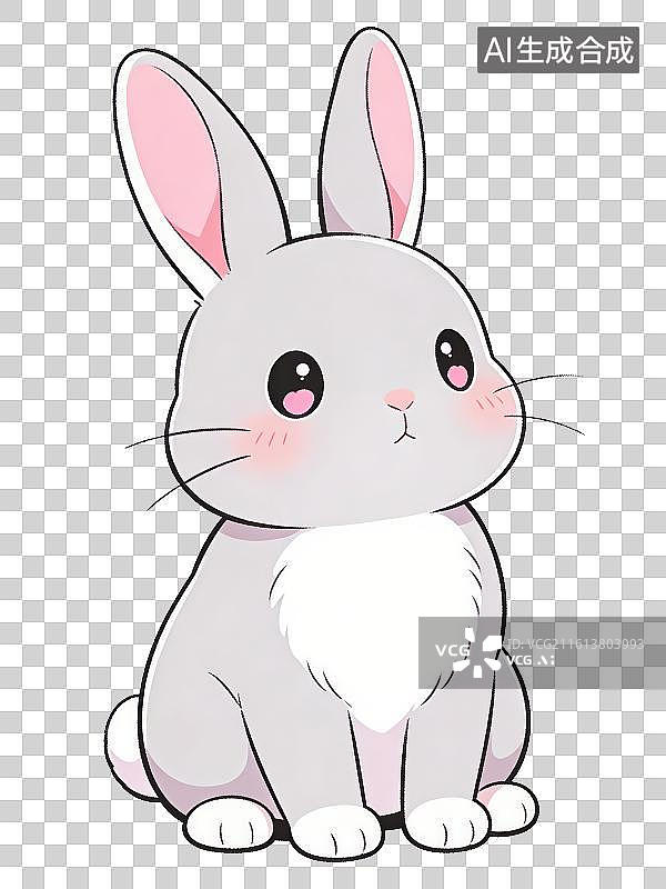 【AI数字艺术】3D渲染免抠图形元素卡通萌系灰兔子，治愈系儿童软萌可爱宠物兔子形象图片素材
