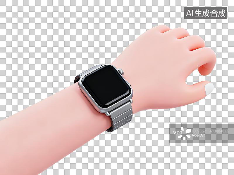 【AI数字艺术】3D渲染免抠图形元素卡通风格戴着智能手表的手部特写图片素材