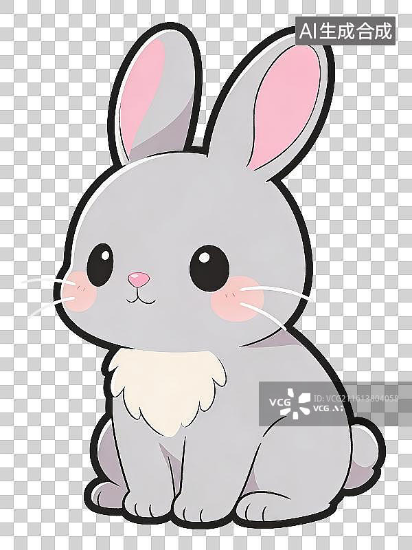 【AI数字艺术】3D渲染免抠图形元素卡通萌系灰兔子，治愈系儿童软萌可爱宠物兔子形象图片素材