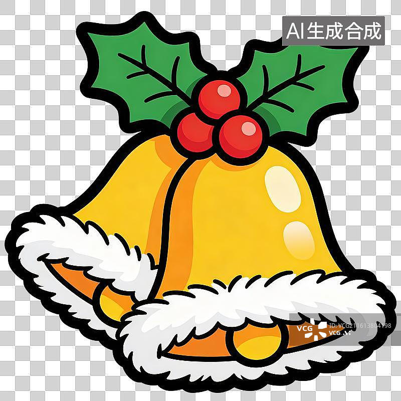 【AI数字艺术】3D渲染免抠图形元素节日装饰卡通冬青浆果圣诞铃铛图片素材