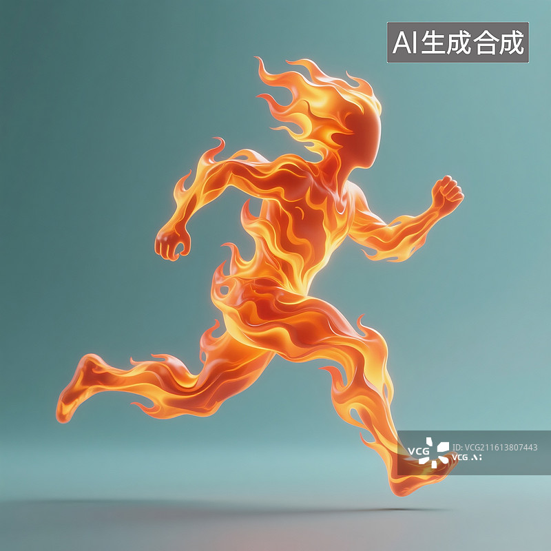 【AI数字艺术】3D渲染，卡通火焰，拟人的火，燃烧，奔跑的火苗图片素材