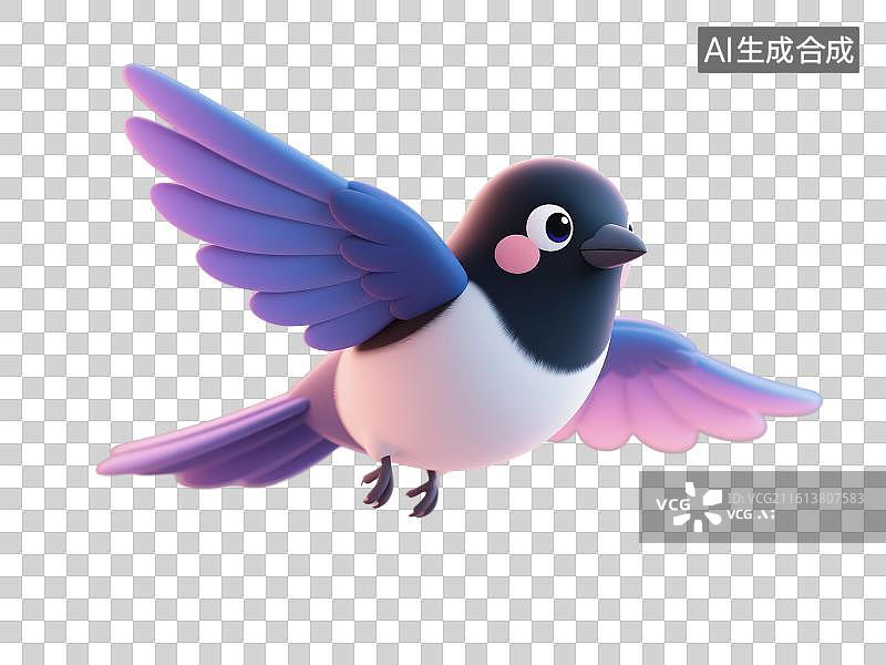 【AI数字艺术】3D渲染免抠图形元素粉蓝渐变色小鸟图片素材