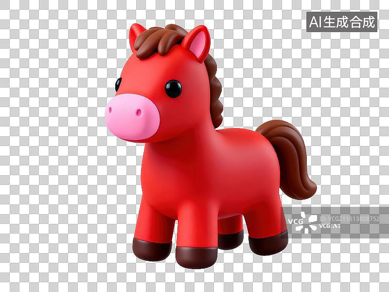 【AI数字艺术】3D渲染免抠图形元素萌系生肖马橡胶玩具马年红色卡通小马节日装饰伴手礼摆件图片素材