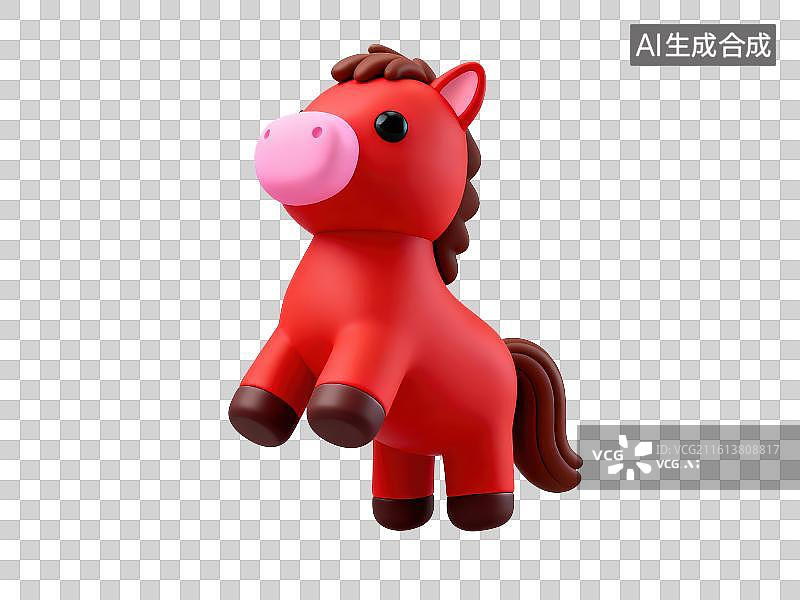 【AI数字艺术】3D渲染免抠图形元素萌系生肖马橡胶玩具马年红色卡通小马节日装饰伴手礼摆件图片素材