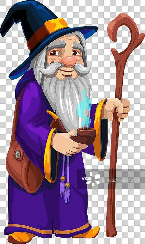 卡通侏儒德鲁伊、巫师或占星师角色图片素材
