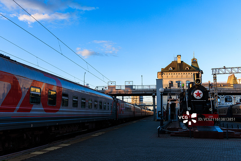 俄罗斯海参崴西伯利亚大铁路001俄罗斯号列车图片素材
