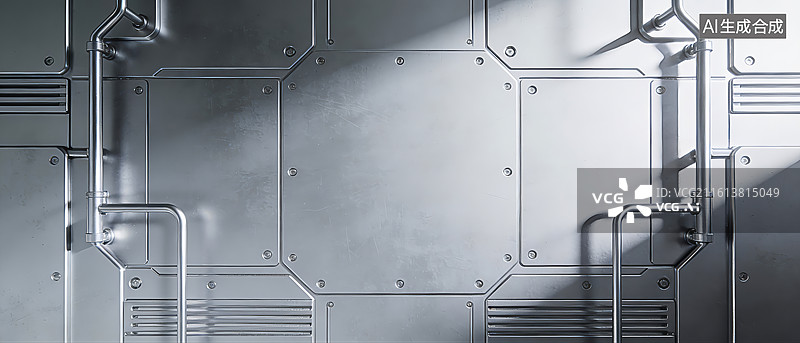 【AI数字艺术】银灰金属几何工业科技装饰背景素材图片素材