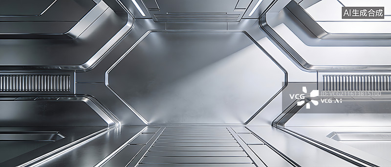 【AI数字艺术】银灰金属几何工业科技装饰背景素材图片素材