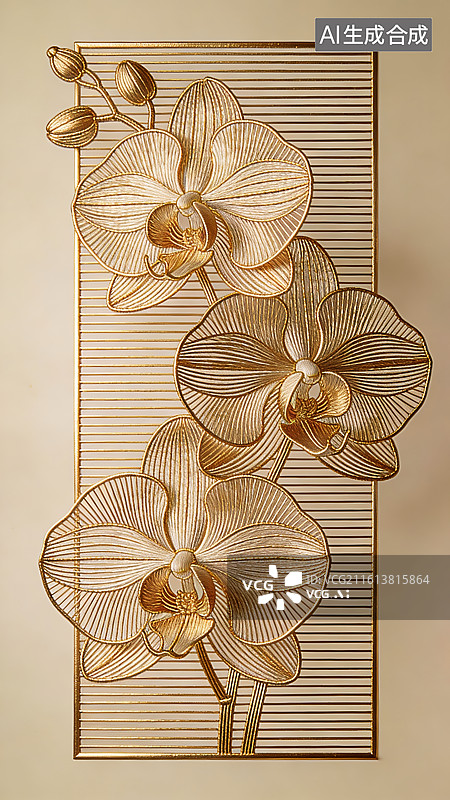 【AI数字艺术】金色兰花浮雕奢华装饰背景素材图片素材