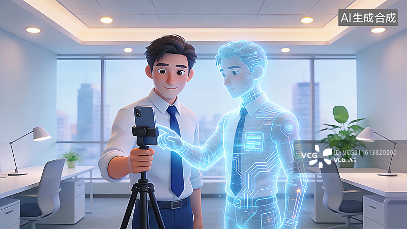 【AI数字艺术】办公 AI 全息协助拍摄直播装饰背景素材图片素材