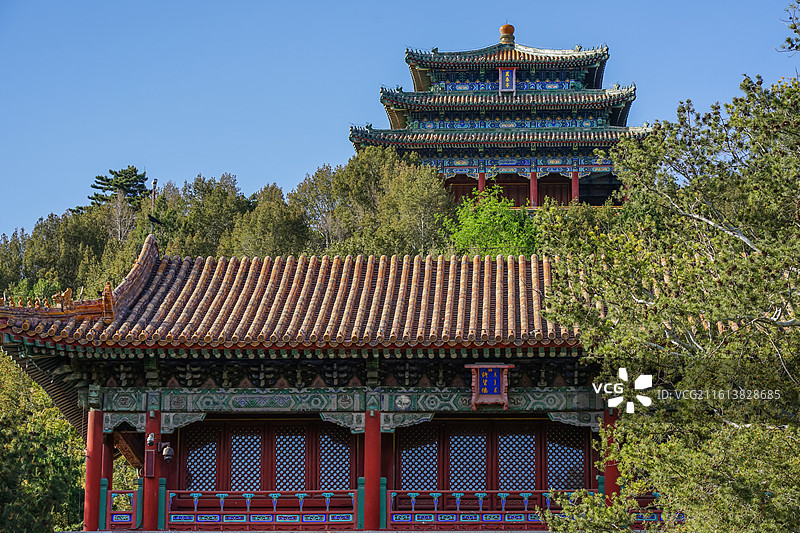 北京景山公园，传统中式古建筑群图片素材