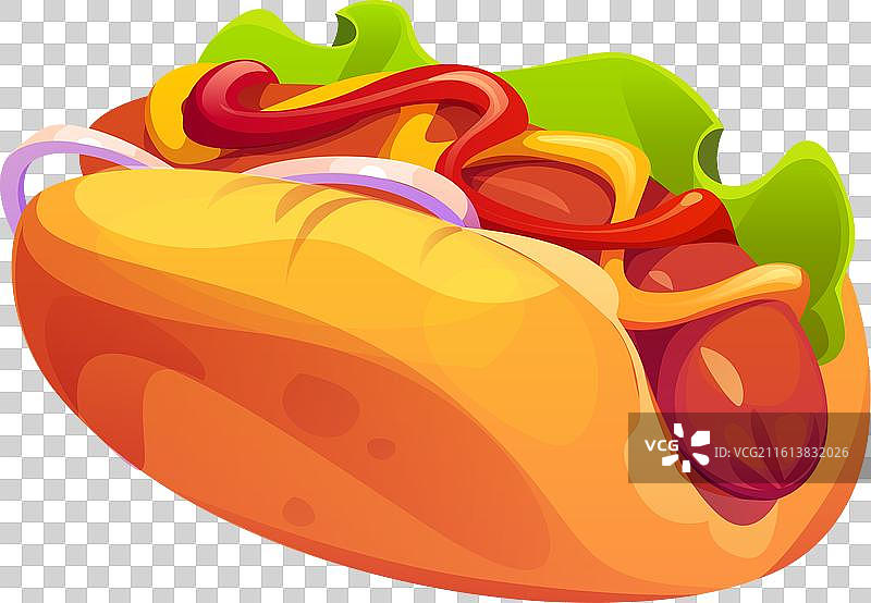 卡通快餐热狗，上面加了芥末图片素材