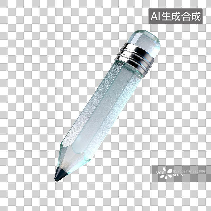 【AI数字艺术】[免抠PNG素材]透明玻璃铅笔（黑色笔尖）图片素材