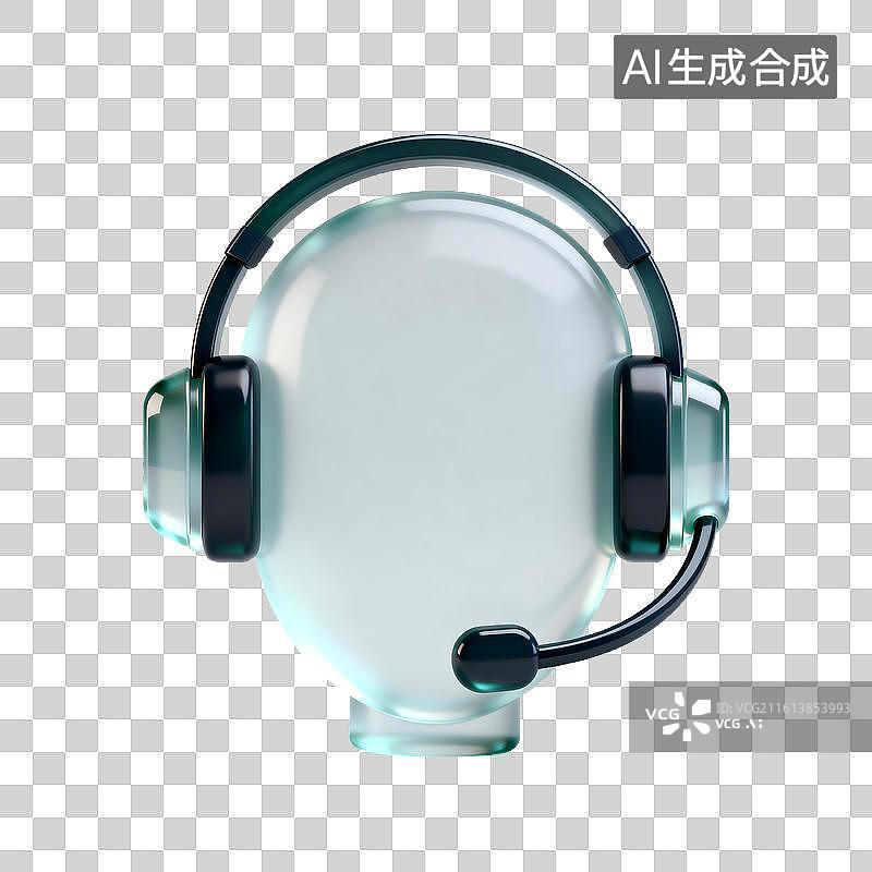 【AI数字艺术】[免抠PNG素材]玻璃人头戴耳机图标图片素材