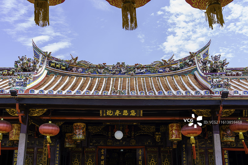 马来西亚世界遗产城市马六甲最古老的传统中式建筑青云亭的屋顶风光图片素材