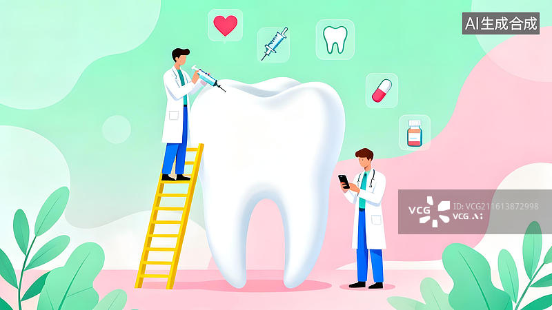 【AI数字艺术】牙医检查巨大牙齿图片素材