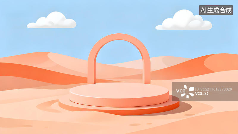 【AI数字艺术】沙漠中的圆形拱门平台图片素材