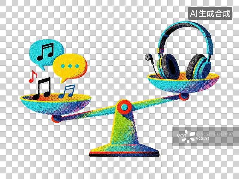 【AI数字艺术】耳机和声音要 “平衡”，耳朵才舒服 3月爱耳日主题创意插画元素图片素材