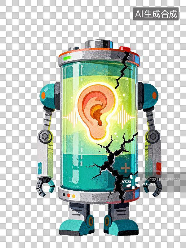 【AI数字艺术】听力像电池，吵多了就会 “裂” 3月爱耳日主题创意插画元素图片素材