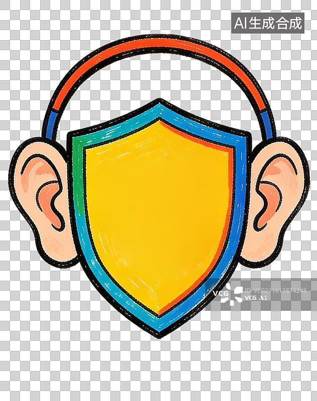 【AI数字艺术】耳朵的防护甲：盾牌一挡，听力不慌 3月爱耳日主题创意插画元素图片素材