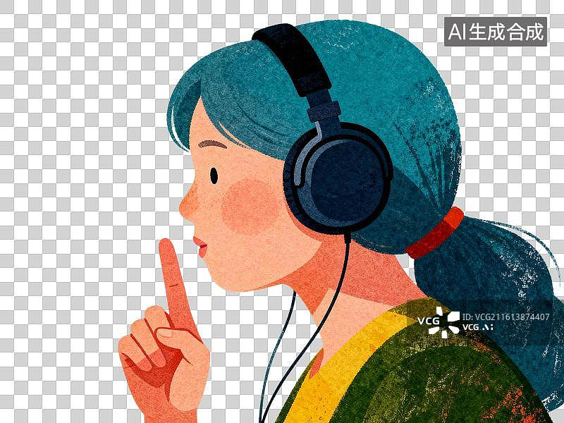 【AI数字艺术】母亲戴着降噪耳机 3月爱耳日主题创意插画元素图片素材