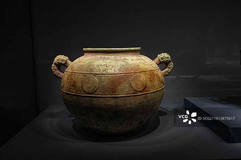 战国 铜缶 湖北襄阳余岗山湾23号墓出土 湖北省博物馆图片素材