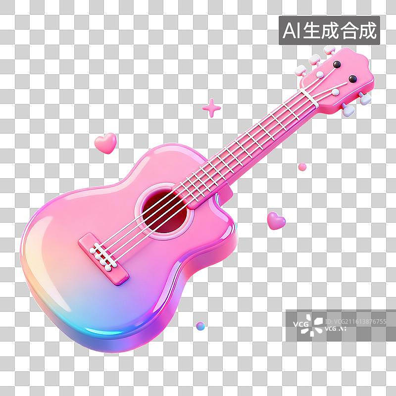 【AI数字艺术】卡通吉他素材，卡通音乐乐器元素图片素材