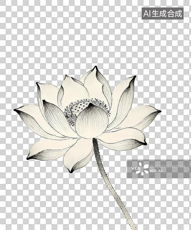 【AI数字艺术】工笔轻描 水墨荷花图片素材