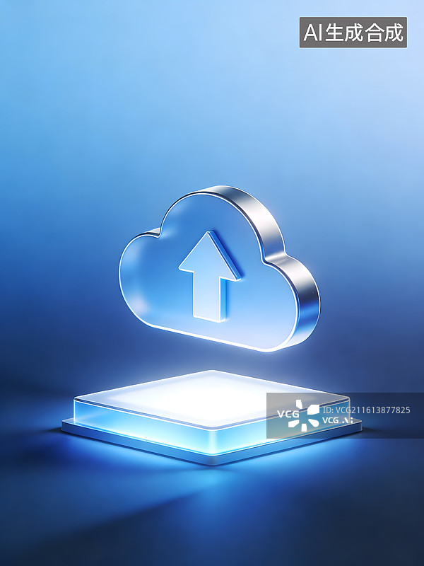 【AI数字艺术】蓝色背景云上传图标图片素材