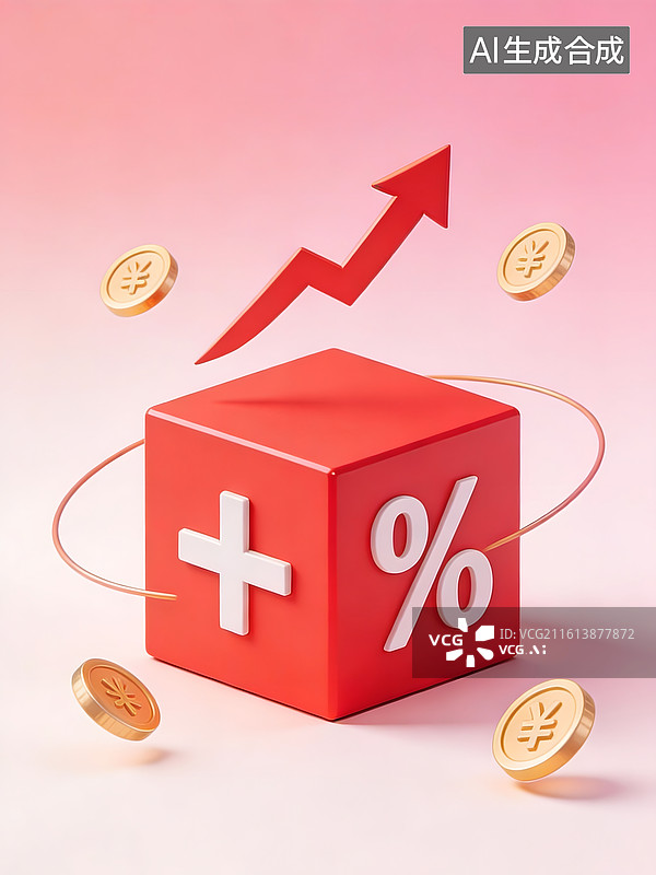【AI数字艺术】红色立方体与金币箭头象征增长图片素材