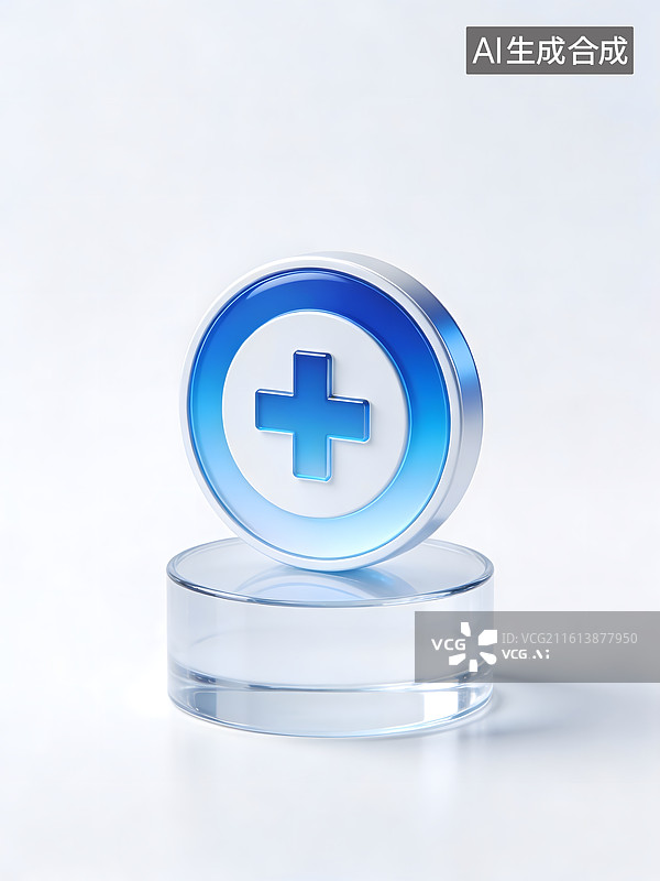 【AI数字艺术】蓝色医疗标志置于透明底座图片素材