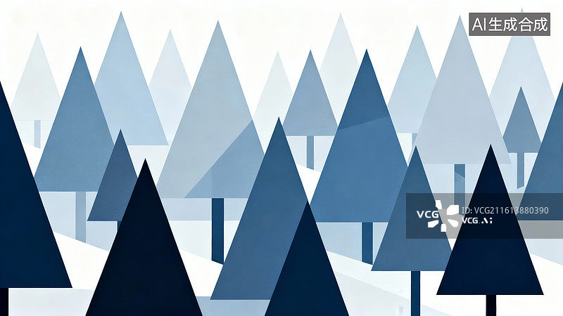【AI数字艺术】蓝色几何风格的冬季森林图片素材