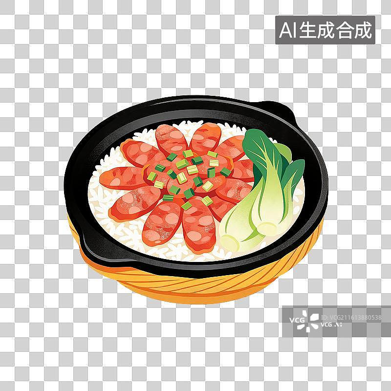 【AI数字艺术】一锅腊肠煲仔饭美食插画图片素材