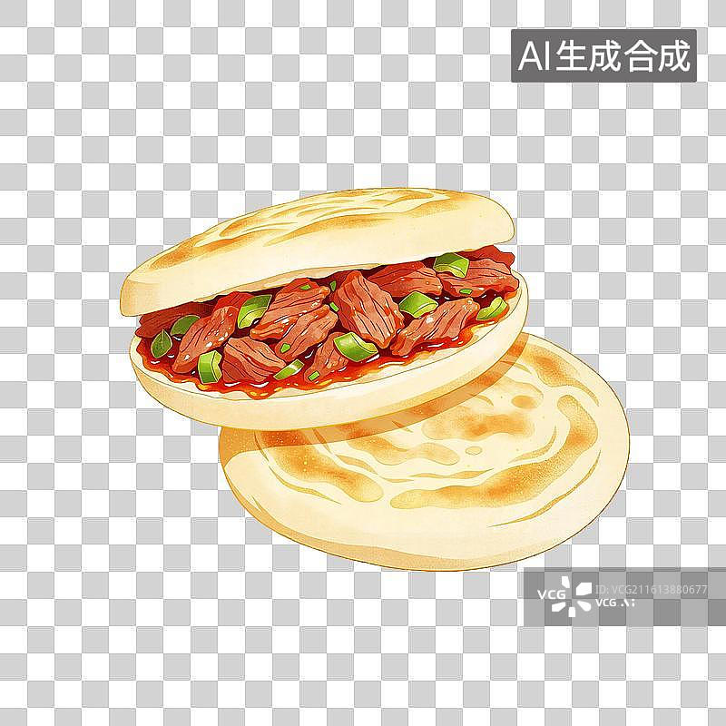 【AI数字艺术】肉夹馍美食插画图片素材
