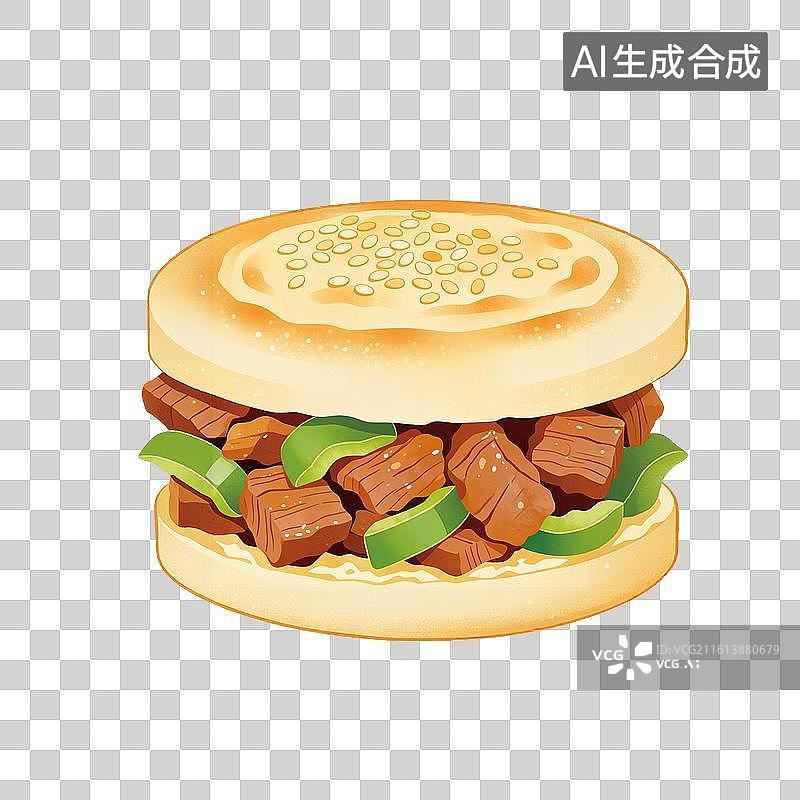 【AI数字艺术】肉夹馍美食插画图片素材