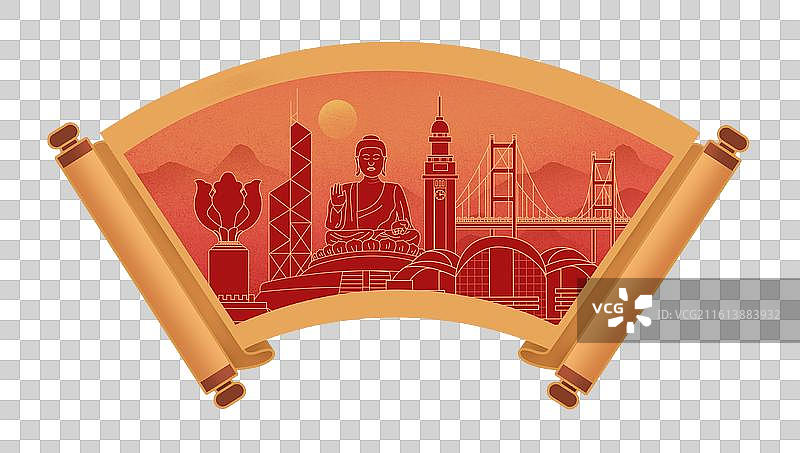 香港中国风画卷古典卷轴书卷手绘城市建筑图片素材