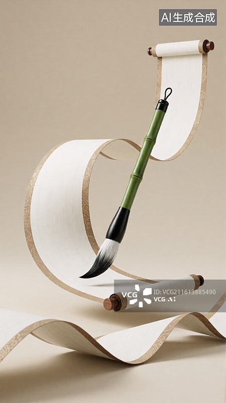 【AI数字艺术】毛笔与画卷图片素材