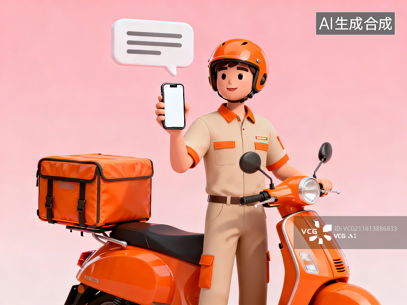 【AI数字艺术】外卖员骑摩托车手持手机图片素材