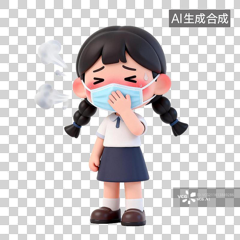 【AI数字艺术】带着口罩咳嗽的人图片素材