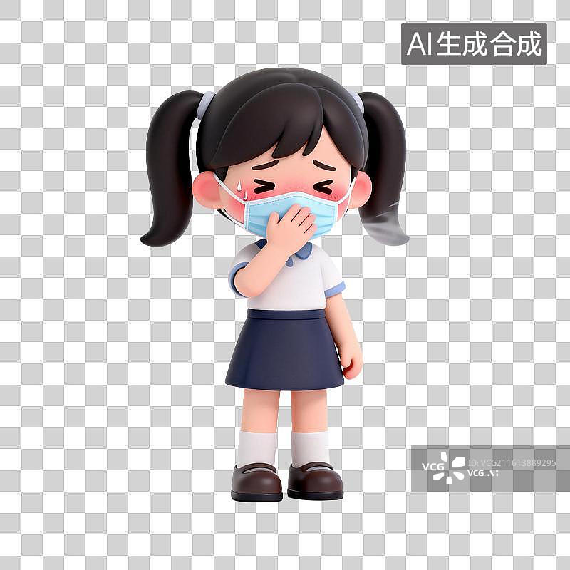 【AI数字艺术】带着口罩咳嗽的人图片素材