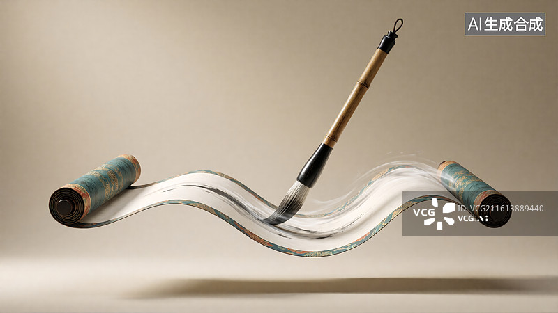 【AI数字艺术】毛笔与画卷图片素材