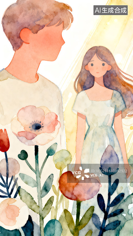 【AI数字艺术】七夕情人节爱情情侣和花图片素材