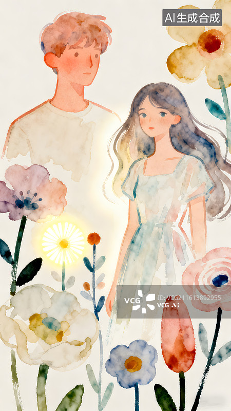 【AI数字艺术】七夕情人节爱情情侣和花图片素材